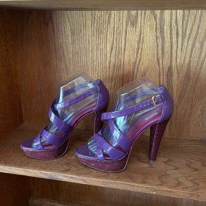 Miu Miu Criss Cross Platform Cork Heel Sandals